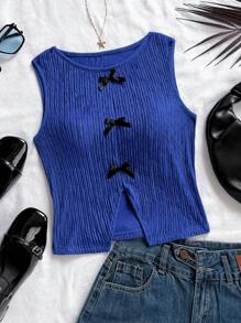 Soleia Casual Colorblock Bowknot Open Vent Tank Top, Simple & Fashionable Design Suitable For Summer - Royal Blue - View 1