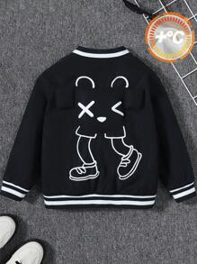 SHEIN Young Boy Cartoon Graphic Striped Trim Bomber Jacket - Black - View 1