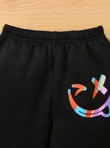 2 pièces Ensemble sweat-shirt à capuche et pantalon décontracté, décontracté et confortable pour garçons, avec des motifs d'expression amusante. Convient pour les voyages, l'école et les rassemblements quotidiens. Tenues essentielles d'automne et d'hiver pour la rentrée scolaire
