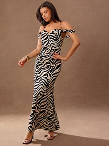 Hauture Women's Fashionable All-Over Print Open Shoulder Spaghetti Strap Dress - Multicolor - View 2