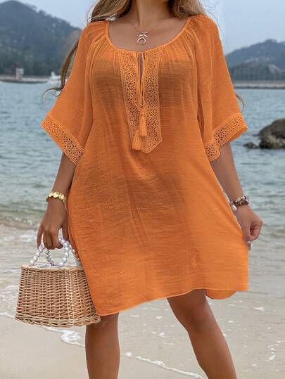 Swim Vcay جاكيت صيفي قصير الأكمام أحادي اللون للسيدات مناسب للإرتداء في الصيف