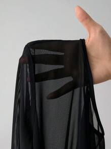 SHEIN PETITE See Through Mesh Bodysuit Without Lingerie - Black - View 8