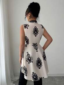 Elenzga Women's 2025 New Positioning Flower Handmade Button Design Asymmetrical Hem Sleeveless Blouse (Positioning Flower) - Black - View 2