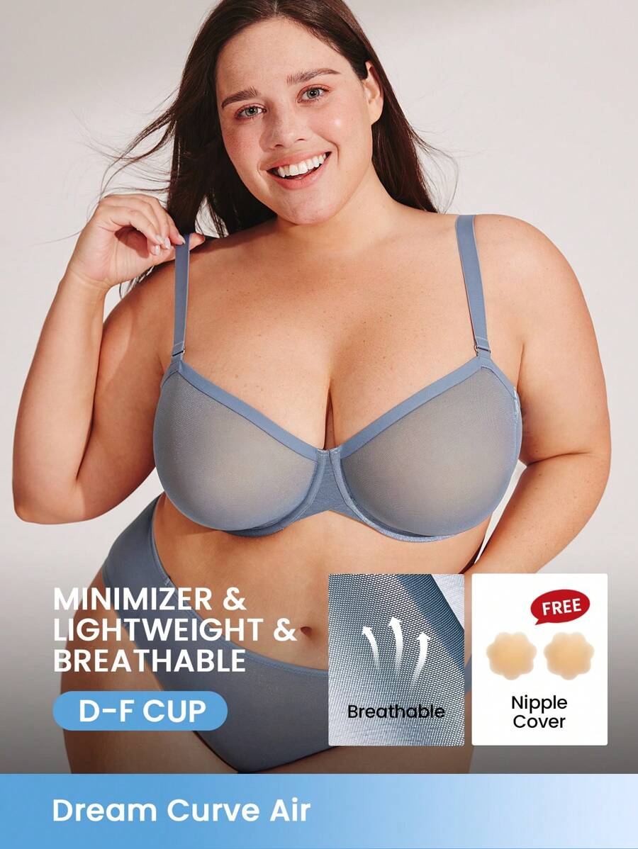 LUVLETTE 加无衬里半罩杯透气网眼透明透气基本款清爽舒适迷你文胸 - 霧霾藍 - 查看 1