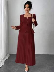 Rafferiza Đầm dài xếp ly trang trí hình bướm thanh lịch cho nữ Maxi trang phục nữ - Đỏ - Xem 6