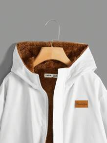 SHEIN Tween Boys' Casual Patched Thermal Lined Woven Jacket - White - View 4