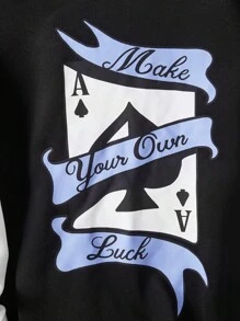 SHEIN Teen Boy 1pc Knit Playing Card Pattern Letter Print Sleeve Patchwork Colorblocked Jacket,Black Autumn Streetwear Graduation Back-To-School Comfort - Multicolor - View 4