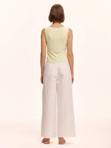 SHEIN Unity ملابس علوية نسائية أنيقة وكاجوال بلون سادة مزينة بأزرار - أصفر - مشاهدة 2
