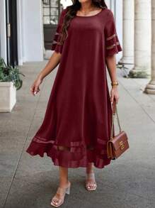 EMERY ROSE Váy lưới vá mùa hè thường ngày cho nữ - Màu Đỏ Sâu - Xem 3