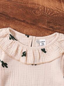 SHEIN 2pcs/Set Baby Girls' Cactus Print Long Sleeve Outfit - Brown - View 6