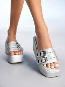 Cuccoo CUCCOO GRLICON Women's Platform Wedge Sandals, Y2K Style, Punk Rock, Biker, Cool Girl, Suitable For Halloween, Christmas, Party