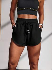 Powerista 女士字母印花系腰日常健身运动短裤 - 黑色 - 查看 7