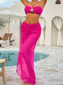 Swim Oasis SS2025 Women Spring/Summer Beach Swimwear,Beachwear Outfit,Solid Colour 2 Pieces Bikini Sets,Ocean Starfish Decoration - Hot Pink - View 3