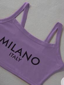 2件套年轻休闲字母印花吊带背心和格子短裤睡衣套装 - 紫色 - 查看 3