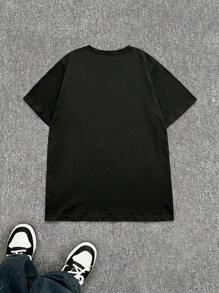 INAWLY Solva Áo thun cổ tròn tay ngắn in họa tiết đồ họa dáng rộng dành cho nữ - màu đen - Xem 2