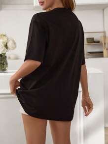 EURMUSE Damen T-Shirt mit Slogan Motiv, 3D Softtouch, Rundhalsausschnitt, lockere Passform