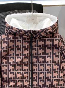 SHEIN Tween 男童休闲日常图案印花连帽加厚拉链夹棉外套 - 彩色 - 查看 4