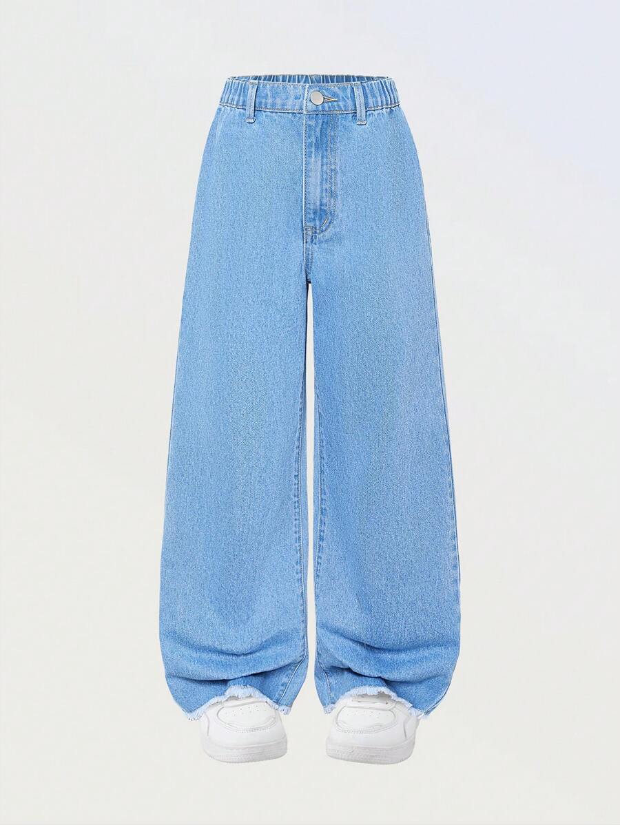 Girls' Casual Basic Comfortable Elegant Fresh Wide-Leg Loose Fit Pure White Denim Jeans - Medium Wash - View 1