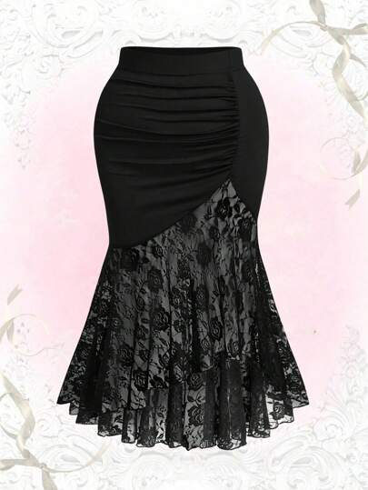 Sweetra Plus Size Women Sexy Elegant Lace Mesh Mermaid Skirt For Party, Spring/Summer