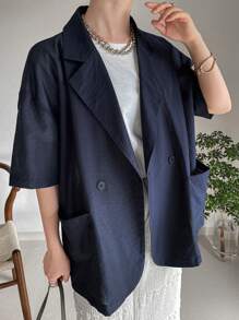 FRIFUL 女士商务休闲短袖T恤夏季夹克，夏季服装 - 杏色 - 查看 4