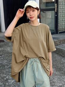 FRIFUL Women's Casual Cotton Breathable T-Shirt With Round Neck, Short Sleeves, And Button Back Detail For Everyday Comfort