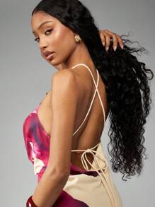 MISSGUIDED 设计师款蝴蝶印花露背长裙，高腰晚礼服，特殊场合及地长礼服，配个性胸针