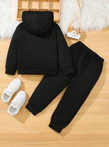 2 pièces Ensemble sweat-shirt à capuche et pantalon décontracté, décontracté et confortable pour garçons, avec des motifs d'expression amusante. Convient pour les voyages, l'école et les rassemblements quotidiens. Tenues essentielles d'automne et d'hiver pour la rentrée scolaire