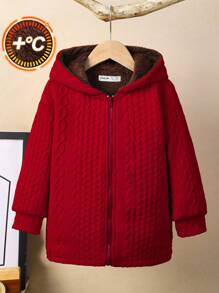1pc Young Boys Casual Solid Color Thermal Lined Long Parka Jacket,Suitable For Back To School,Birthdays,Holidays,Fall/Winter,Christmas - Red - View 6