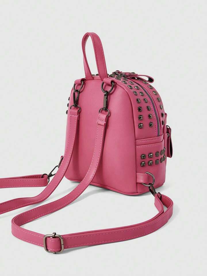 Our Goth Y2K Style Pink Backpack With Cross Rivet Decoration is