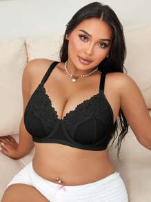 BloomMama Reggiseno per gravidanza taglia forte con gancio, con stecche, in pizzo a patchwork, con design adatto per l allattamento
