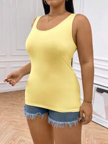 SHEIN Essnce Plus-Size Camisole Drinking Tank Top, Women's Black Top, 2 Pieces, Base Top,Hollowed Costumes Sexy Women Outfits Going Out Tops,Two Pieces Fall Outfits Fall Clothes Curve,Women Sweater Vest