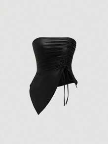 Sweetra Sexy Wrap Crop Bustier Top & Drawstring Mini Skirt Set Y2K Outfit  - Black - View 7