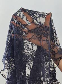 SHEIN PETITE 蕾丝透视修身长袖女式上衣（随机剪裁）