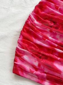 Soleia 度假女士扎染花卉印花甜心领无袖背心和松紧腰迷你裙套装 2 件套 - 彩色 - 查看 3