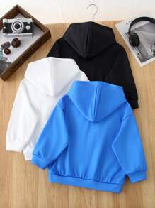 Young Boy 3buc/Set Casual Streetwear Loose Fit Car & Letter Graphic Print Hoodie, haine la modă Streetstyle pentru purtare zilnică, școală, Hangout, toamnă/iarnă