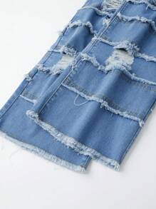 ROMWE MEN Grunge Punk 男式休闲洗水做旧磨边牛仔裤 - 藍色 - 查看 5