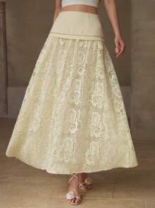 MOTF PREMIUM CONTRAST GUIPURE LACE A LINE SKIRT - Apricot - View 6