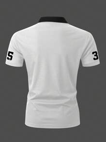 Manfinity Mode Plus Size Men's Summer Slogan Print Short Sleeve Casual Polo Shirt, Suitable For Office & Daily Wear, Graphic Color Block Golf Shirt