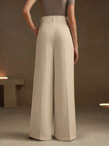 Anewsta 女士优雅现代时尚办公室正装直腿西装裤，春夏装 - 杏色 - 查看 2