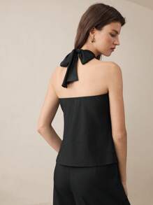 BizChic Áo hai dây satin trang trí khóa kim loại mới, kiểu dáng công sở thường ngày, phù hợp cho mùa xuân/hè. - màu đen - Xem 2