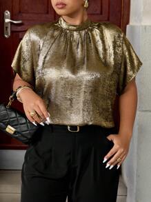 Elenzga Blusa holgada de cuello redondo y mangas asimétricas para mujer talla grande, diseño minimalista