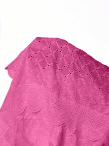 SHEIN LUNE 女士简约纯色单排扣镂空刺绣短袖休闲衬衫、办公室/工作服 - 玫紅色 - 查看 7
