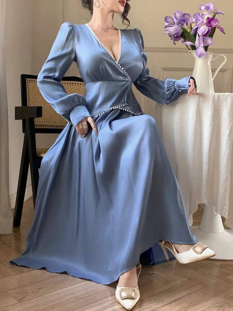 Summer New Music Festival Elegant Pearl Decorated Mid-Length Dress For Women Dress