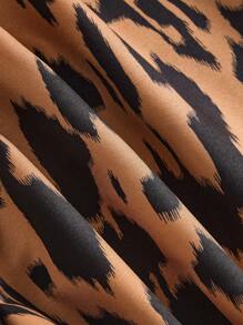 SHEIN VCAY Summer Women One Shoulder Top & Graphic Print Belted ShortsTwo Piece Set - Coffee Brown - View 3