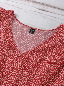 SHEIN LUNE Áo cánh tay ngắn cổ chữ V họa tiết da báo cỡ lớn SHEINLUNE dành cho nữ, mặc trong lễ hội Rave mùa hè, lễ hội Rave Country Concert Nashville Ibiza West, phong cách BOHO Vacation - Đỏ - Xem 5