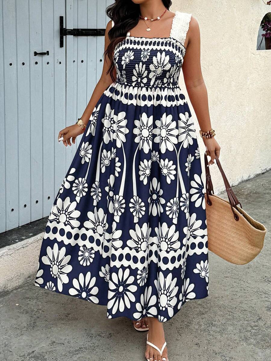 SHEIN Holidaya Blumenkleid in Große Größen, lässiger Urlaubsstil