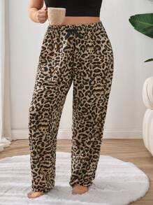RueChic Damen Kontrastfarben Band mit Leopardenmuster Homewear Schlafunterteil, Große Größen