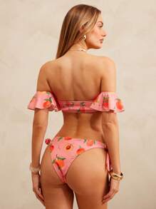 L'Amorae Elegant Vacation Cute Fruit Print Off Shoulder Ruffle Bikini Top For Summer - Multicolor - View 4