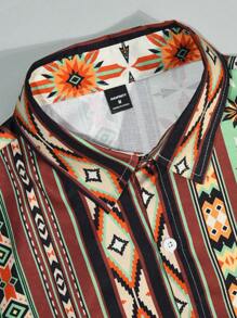Genlund Men's Geometric Print Vacation Casual Shirt And Shorts Set - Multicolor - View 3