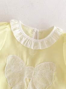 SHEIN Baby Girl Solid Pink With Bow Decor Sleeveless Bodysuit, Fashionable For Summer - Yellow - View 6